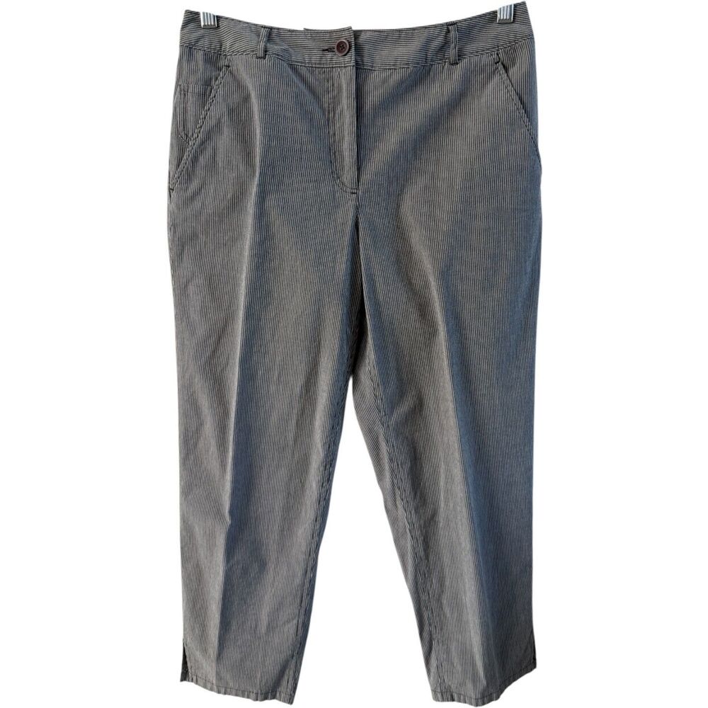 Talbots Petites Stretch Pinstripe Straight Ankle Pants Blue Gray White Size 8